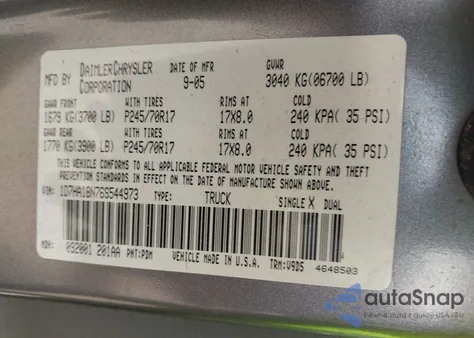2006 Dodge Ram 1500 Slt from USA, damaged, VIN 1D7HA18N76S544973